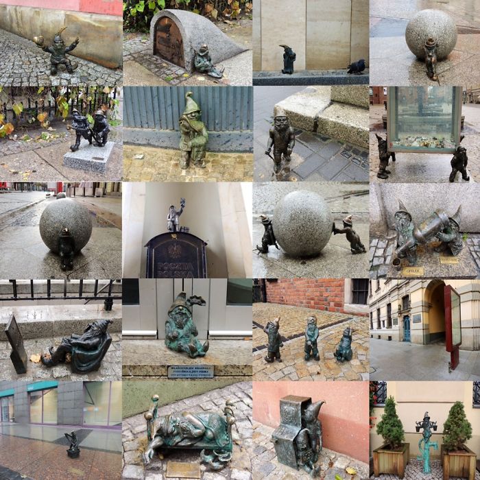 Diversas esculturas de  Gnomos en la ciudad de Wrocland Polonia