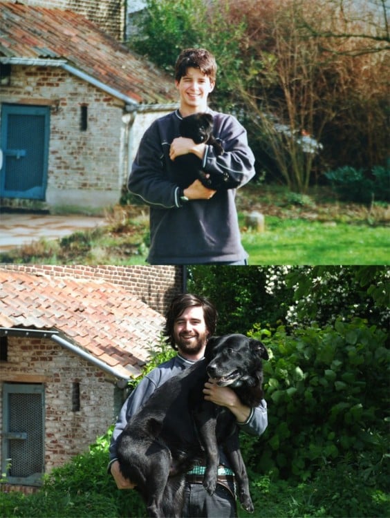 Foto de perro y dueño antes y después 