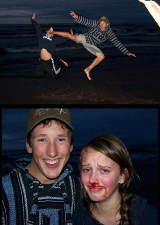 Él le rompe la nariz a ella en una foto 