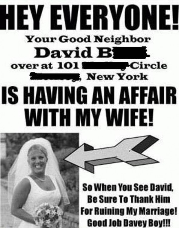 anuncio en el periodico con el mensaje de que su esposa fue infiel