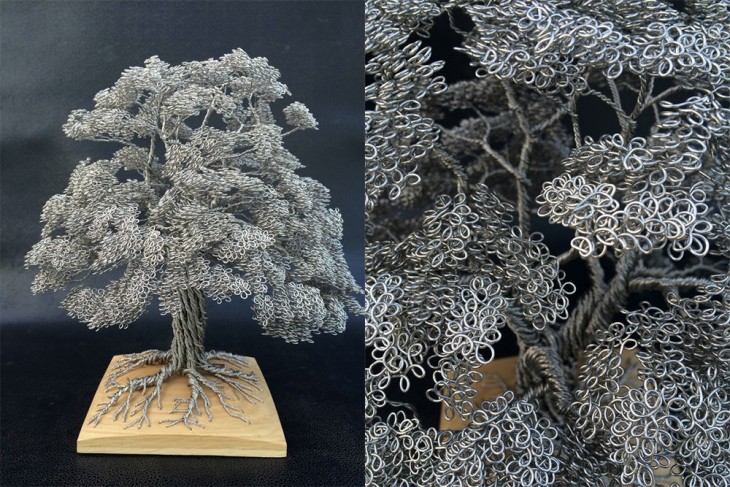 Escultura de alambre formando un árbol 