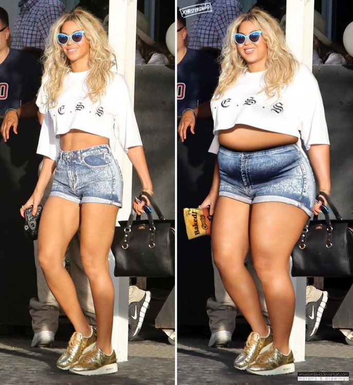 Antes y después de Beyonce con sobrepeso por David Lopera 