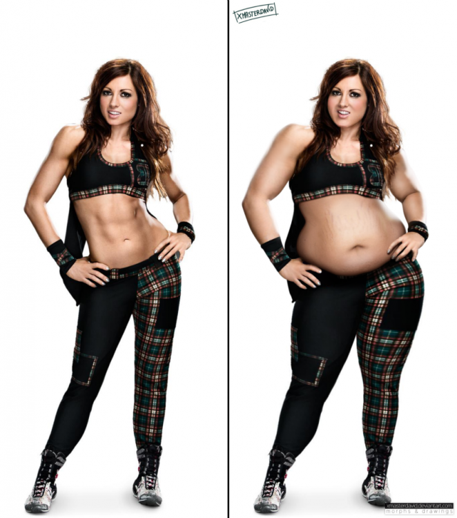 Luchadora Becky Lynch antes y después con sobrepeso por David Lopera 