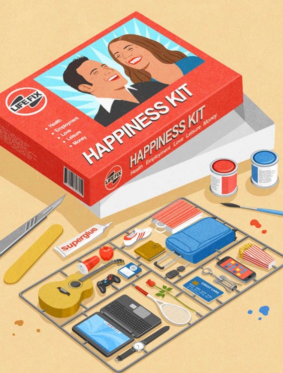 Una caja de un juego llamado Happiness