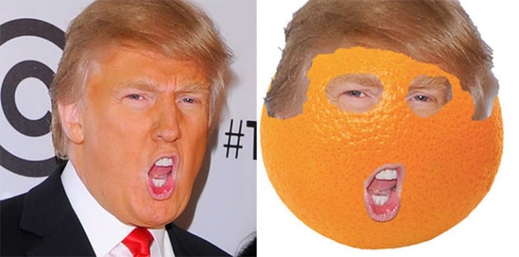 Fotografía de Donald Trump junto a su cara en una naranja 