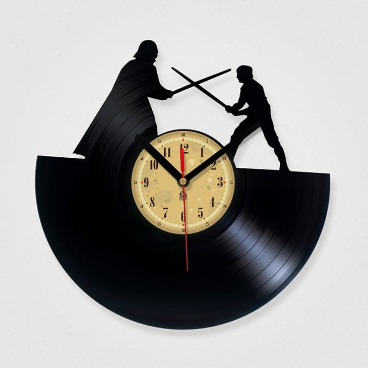 reloj de disco de vinilo de la lucha entre Darth Vader y Luke