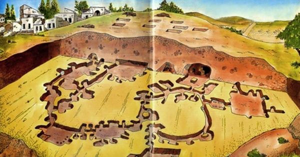 dibujo de un plano que muestra una ciudad subterránea en la provincia Nevsehir, Turquía 