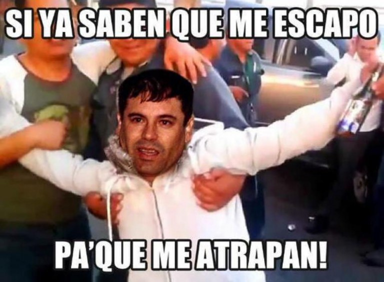 meme de el chapo con la frase de si ya saben que me escapo para que me atrapan