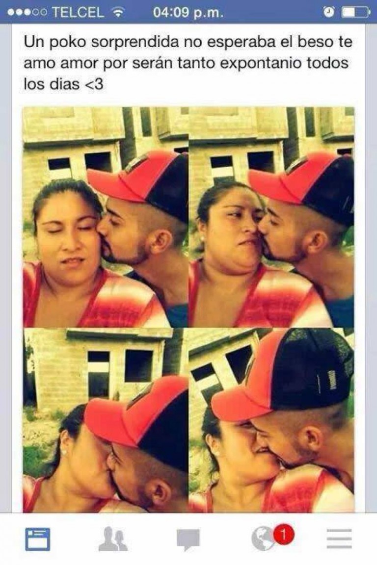 capturas de pantalla de Facebook de una pareja dándose besos