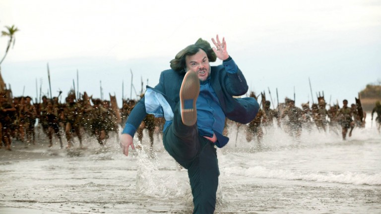 batalla de photoshop de Jack Black tirando una patada mientras lo persiguen