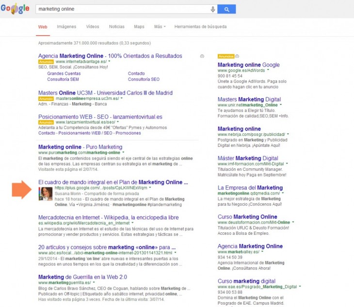 resultados de una búsqueda en Google
