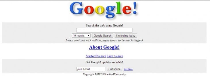 página principal de la búsqueda de Google en 1997