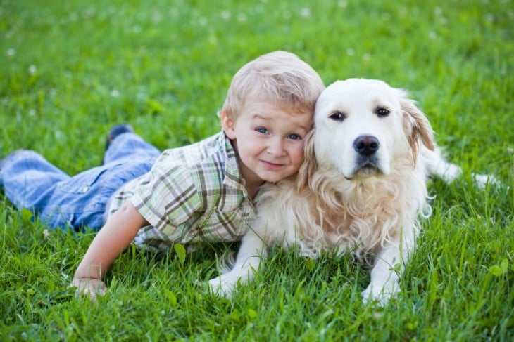 niño jugando con su perro