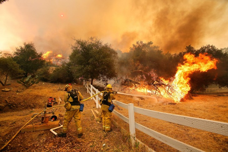 bomberos apagando un incendio forestal 