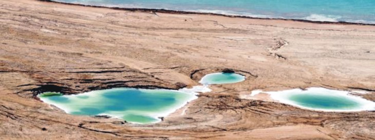 imagen que muestra como se va secando el Mar Muerto 