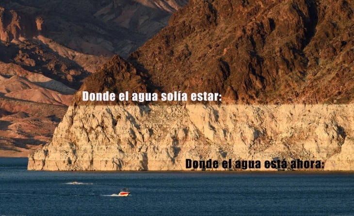 fotografía del lago mead que muestra el descenso del nivel del agua 