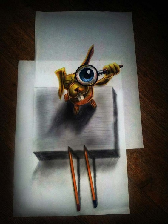 dibujo de un conejo con una lupa sobre su ojo 