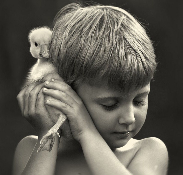 niño sujetando a su patito