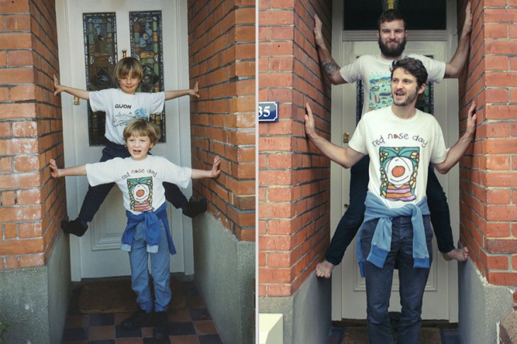 dos hermanos recrean foto subiendo pared