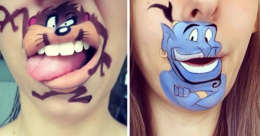 la artista Laura Jenkinson recrea con maquillaje personajes en sus labios