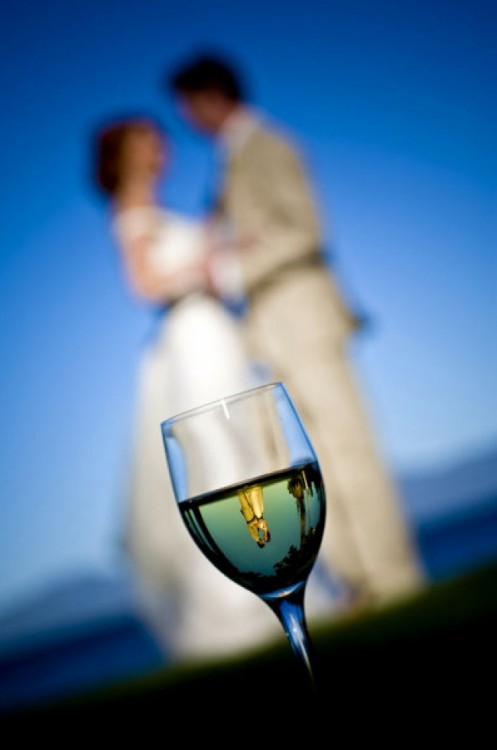 fotografia de unos novios en una copa de forma invertida