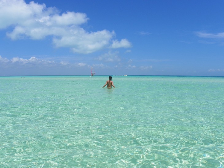 persona dentro del mar transparente en isla mujeres