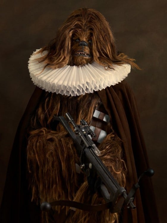 Chewbacca de Star Wars con una vestimenta medieval del siglo 16 