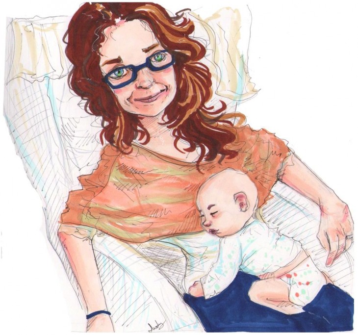 dibujo de madre con el hijo durmiendo