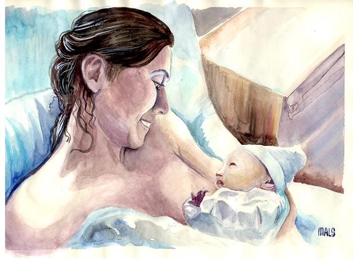 dibujo de madre con el hijo durmiendo
