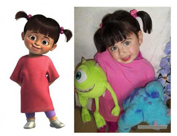 nia que esta peinada y vestida como la caricatura de boo