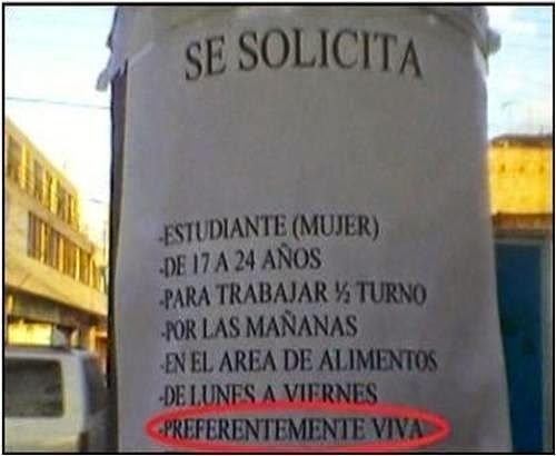 oferta laboral a persona viva