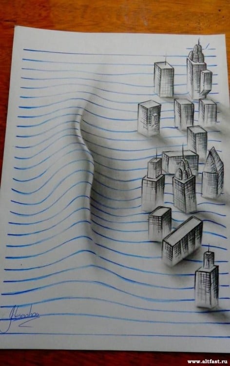 João A Carvalho tsunami edificios 3d en bloc de notas