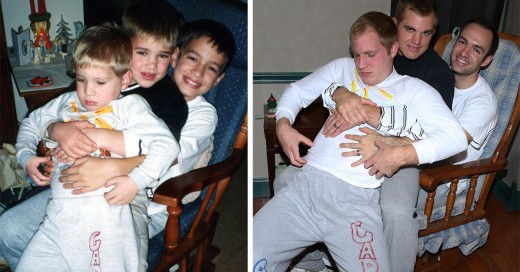 3 hermanos recrean fotos para su madre como regalo