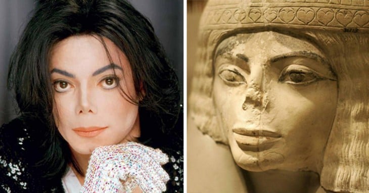 Cara de Michael Jackson a un lado de una estatua egipcia 