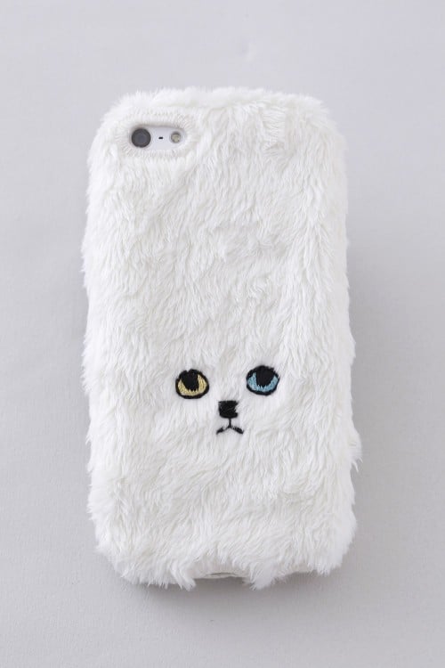 funda de tela en color blanco para iphone con diseño de un gatito 