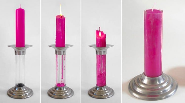 Imagen del invento de una vela que al consumirse se vuelve a formar para reutilizarse 