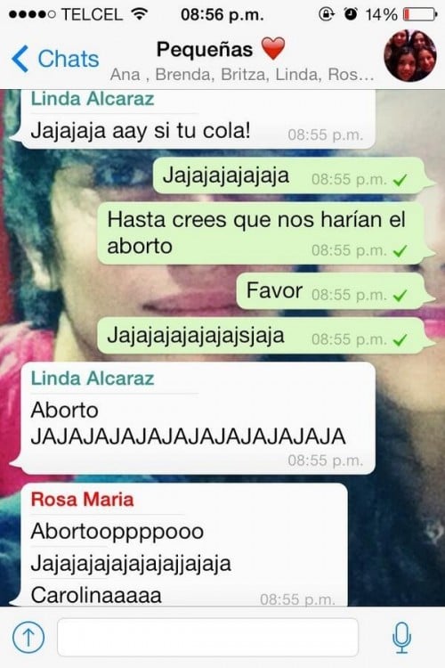 Mensaje en un grupo de whatsapp mal escrito 