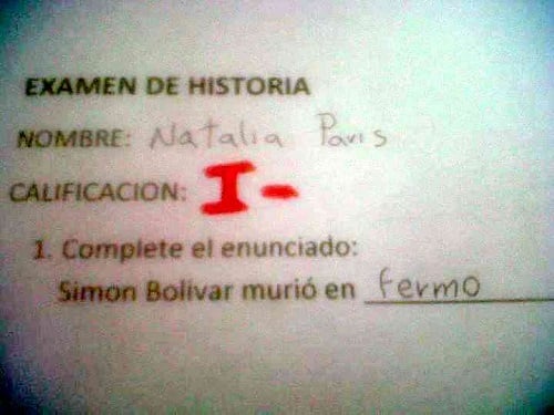 Respuesta de Natalia Paris en un examen de historia 