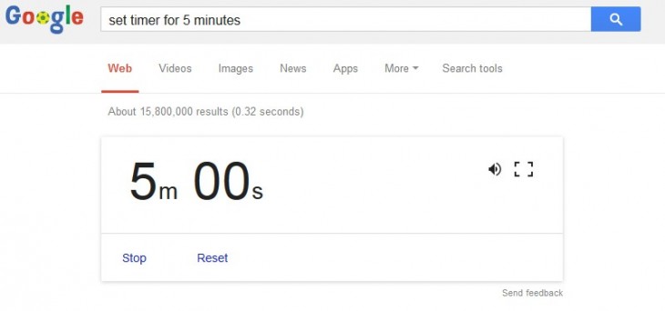 Captura de pantalla que muestra como poner un temporizador en la búsqueda de Google 