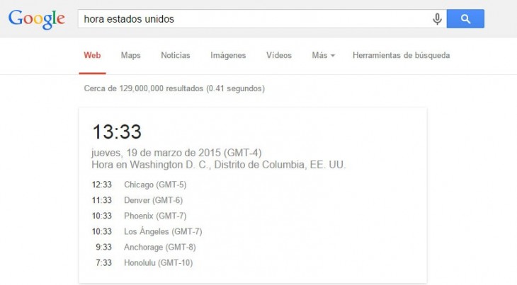 Captura de pantalla de la búsqueda de la hora de estados unidos 
