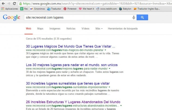 ejemplo de como buscar un sitio en google 