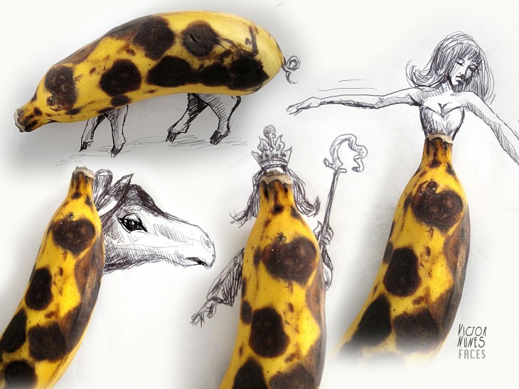 dibujo con bananas de artista victor nunes