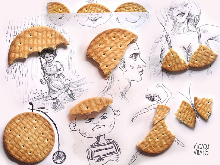 dibujo con galletas de artista victor nunes