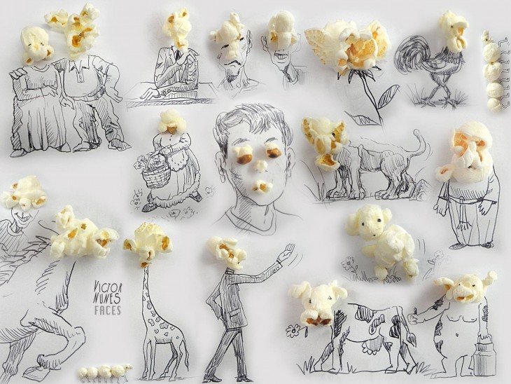 dibujo con pop corn de artista victor nunes