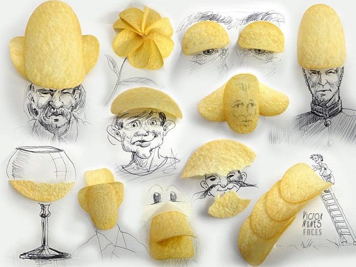 dibujo con papas chips de artista victor nunes