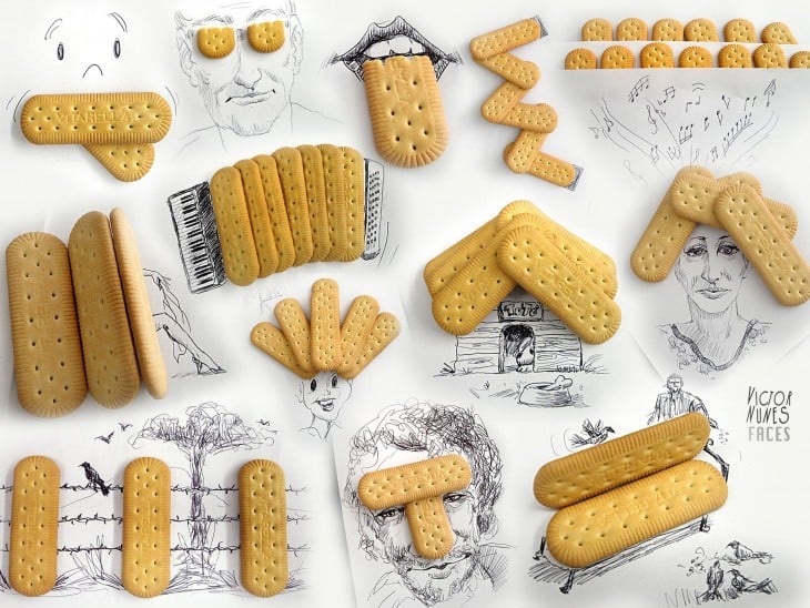 dibujo con galletas de artista victor nunes