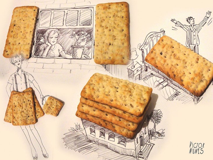 dibujo con galletas de artista victor nunes