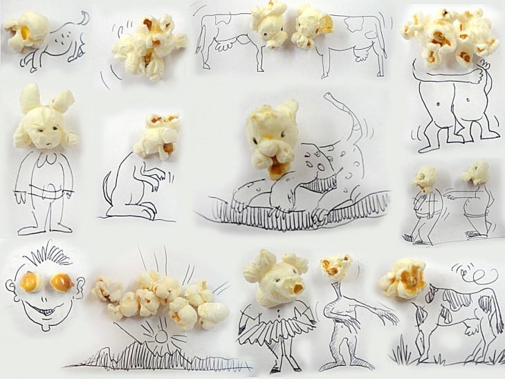 dibujo con pop corn de artista victor nunes