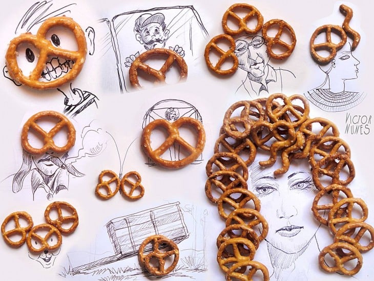 dibujo con pretzel de artista victor nunes