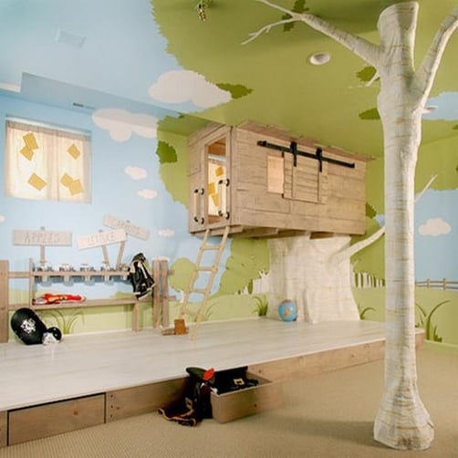 cuarto pintado como casa del arbol
